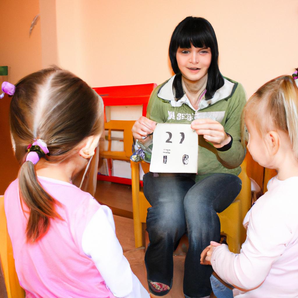 Woman teaching children phonics lesson